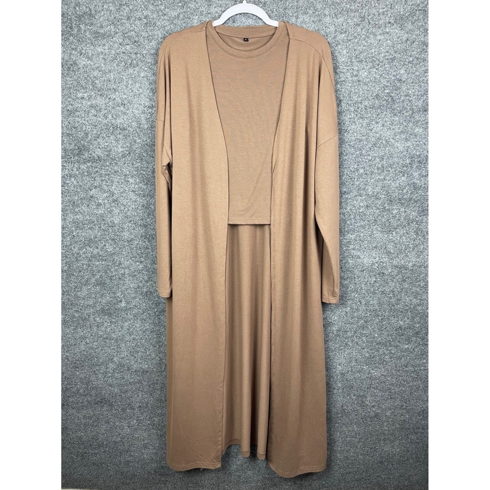 Kirundo 2 Piece Duster Cardigan Set Women's XL Tan Excellent Longline Crop Top